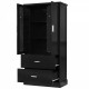 Tall Bathroom Storage Cabinet, Cabinet with Two Doors and Drawers, Adjustable Shelf, MDF Board, Black