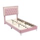 Twin Size Upholstered Bed Frame with LED Lights,Modern Velvet Platform Bed with Tufted Headboard,Pink