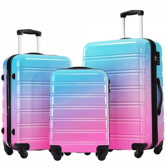 Hardshell Luggage Sets 3 Piece Gradient Color Expandable Suitcase with Spinner Wheels and TSA Lock Lightweight 20 Inch 24 Inch 28 Inch Available,Blue and Red