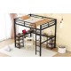 Full Metal Loft Bed with Desk and Shelves, Loft Bed with Ladder and Guardrails, Loft Bed Frame for Bedroom, Black with Vintage wood-colored desk(Old SKU: W1307S00022)