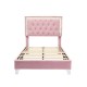 Twin Size Upholstered Bed Frame with LED Lights,Modern Velvet Platform Bed with Tufted Headboard,Pink