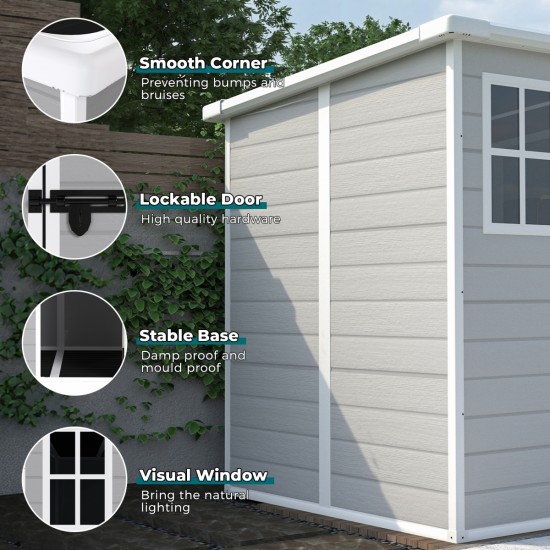 6x6 FT Storage Shed, Waterproof Resin Outdoor Storage Shed with Floor & Window &  Lockable Doors and  Vents, Tool Shed for Bike, Garden, Backyard,Lawn, All Weather Use, Light Grey