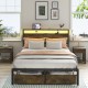 Queen Bed Frame with LED Lights and Charging Station - Robust Metal  Wood Construction, Rustic Wood Platform Bed Frame with 2 Drawers, No Box Spring Needed, Noise Free, Vintage Brown, Easy Assemble