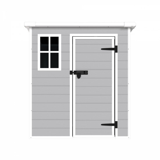 6x6 FT Storage Shed, Waterproof Resin Outdoor Storage Shed with Floor & Window &  Lockable Doors and  Vents, Tool Shed for Bike, Garden, Backyard,Lawn, All Weather Use, Light Grey