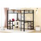 Full Metal Loft Bed with Desk and Shelves, Loft Bed with Ladder and Guardrails, Loft Bed Frame for Bedroom, Black with Vintage wood-colored desk(Old SKU: W1307S00022)