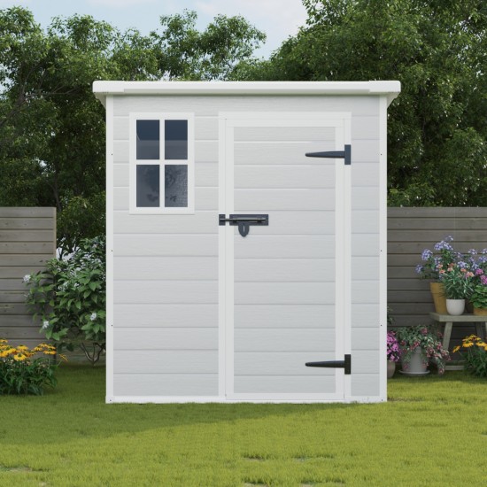 6x6 FT Storage Shed, Waterproof Resin Outdoor Storage Shed with Floor & Window &  Lockable Doors and  Vents, Tool Shed for Bike, Garden, Backyard,Lawn, All Weather Use, Light Grey