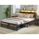 Queen Bed Frame with LED Lights and Charging Station - Robust Metal  Wood Construction, Rustic Wood Platform Bed Frame with 2 Drawers, No Box Spring Needed, Noise Free, Vintage Brown, Easy Assemble