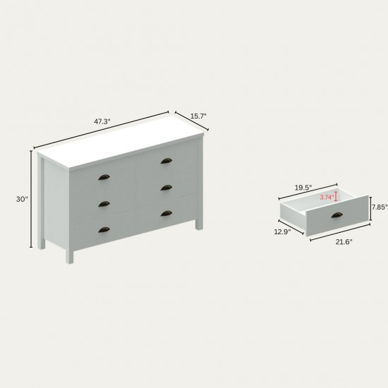 SAFARI 6 Drawer Master Dresser with Interlock Drawer Feature – Drawer Slide And Interlock Pre-Assembly, Wide Dressers for Bedroom 6 Deep Drawers for Closet Organizer -  Easy Assembly, Classic White