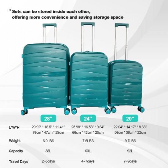 Green Hardside Luggage Sets 3 Pieces, Expandable Luggages Spinner Suitcase with TSA Lock Lightweight Carry on Luggage 20inch 24inch 28inch