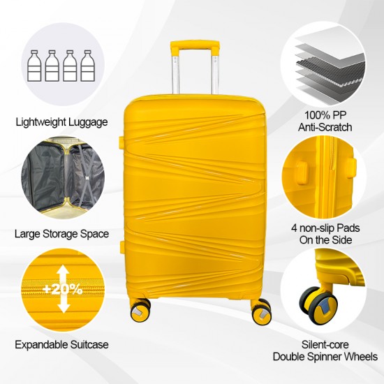 Yellow Hardside Luggage Sets 3 Pieces, Expandable Luggages Spinner Suitcase with TSA Lock Lightweight Carry on Luggage 20inch 24inch 28inch