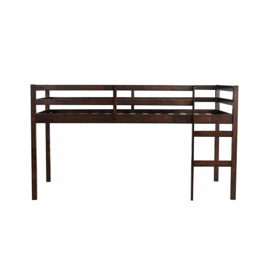 Solid Wooden, Rubber Wooden Twin Loft Bed with Ladder, Bed Platform of Strengthened Slats , Espresso