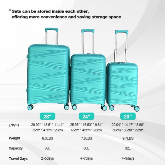 Blue Hardside Luggage Sets 3 Pieces, Expandable Luggages Spinner Suitcase with TSA Lock Lightweight Carry on Luggage 20inch 24inch 28inch