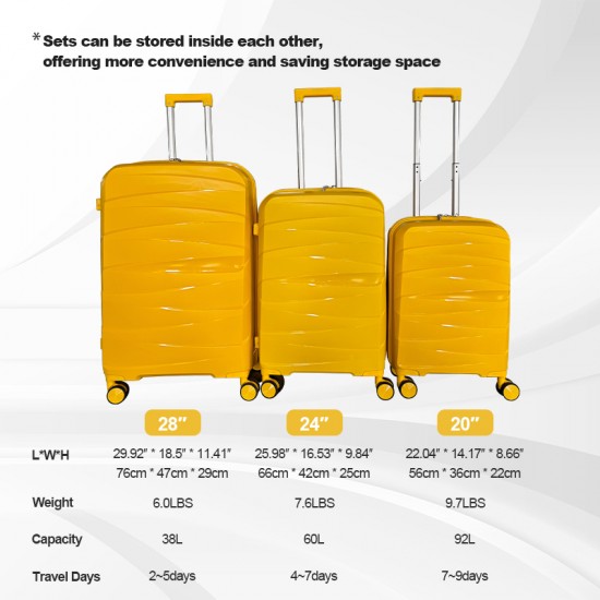 Lightweight Luggage Sets 3 Pieces, Expandable Luggages Spinner Suitcase with TSA Lock Hardside Carry on Luggage 20inch 24inch 28inch