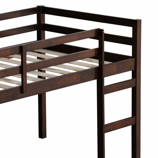 Solid Wooden, Rubber Wooden Twin Loft Bed with Ladder, Bed Platform of Strengthened Slats , Espresso