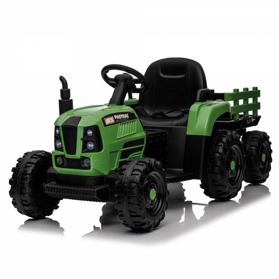 Ride on Tractor with Trailer,24V 400W Powered Electric Tractor Toy w/Remote Control,electric car for kids,Three speed adjustable,Power display, USB,MP3 ,Bluetooth,LED light,Two-point safety belt.