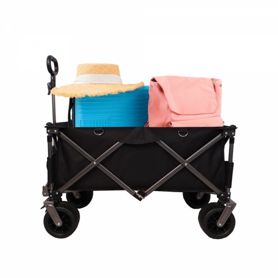 Folding Wagon, Heavy Duty Utility Beach Wagon Cart for Sand with Big Wheels, Adjustable Handle&Drink Holders for Shopping, Camping,Garden and Outdoor