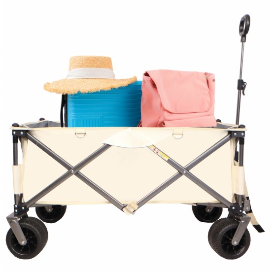 Folding Wagon, Heavy Duty Utility Beach Wagon Cart for Sand with Big Wheels, Adjustable Handle&Drink Holders for Shopping, Camping,Garden and Outdoor