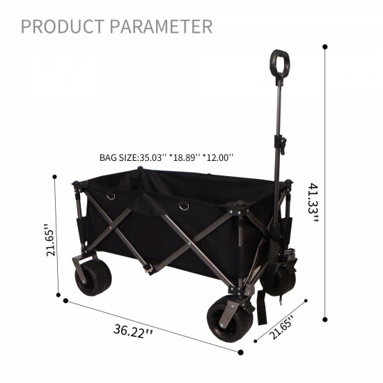 Folding Wagon, Heavy Duty Utility Beach Wagon Cart for Sand with Big Wheels, Adjustable Handle&Drink Holders for Shopping, Camping,Garden and Outdoor