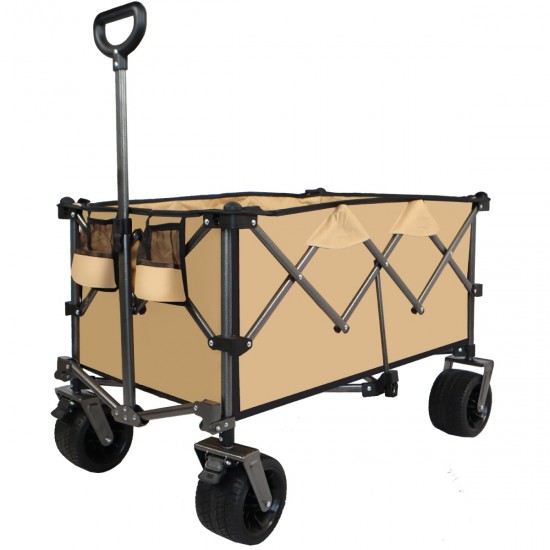 Collapsible Folding Wagon, Push Pull Foldable Beach Wagon Cart