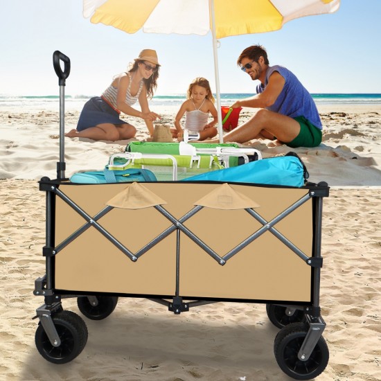 Collapsible Folding Wagon, Push Pull Foldable Beach Wagon Cart