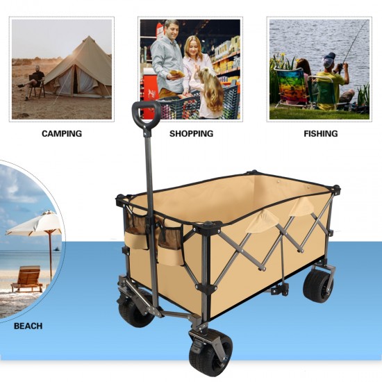 Collapsible Folding Wagon, Push Pull Foldable Beach Wagon Cart