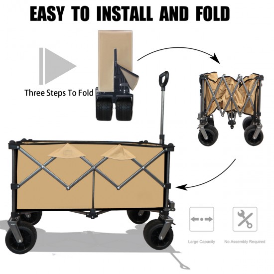 Collapsible Folding Wagon, Push Pull Foldable Beach Wagon Cart