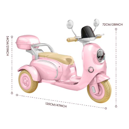 12V Kids Motorcycle, 3 Wheels 12v Kids Ride on Motorcycle with Mp3, Bluetooth, Headlight, Storage Box, Motorcycle for Kids-Pink