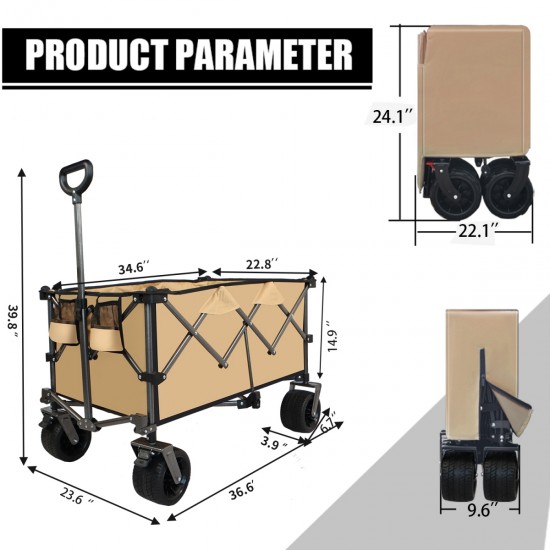 Collapsible Folding Wagon, Push Pull Foldable Beach Wagon Cart