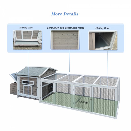 118 inch Wooden Chicken Coop Outdoor Hen House Poultry Cage with Free-range Doors, Nesting Box,Leakproof Pull-on Tray