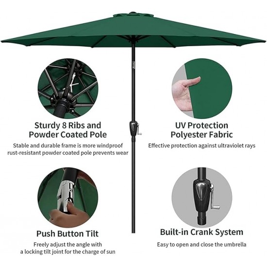 Outdoor Market Table Patio Umbrella with Button Tilt, Crank and 8 Sturdy Ribs for Garden, Deck, Lawn, Backyard & Pool