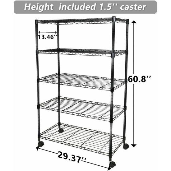 Simple Deluxe Heavy Duty 5-Shelf Shelving Unit, 29 Inch D x 14 InchW x 61 Inch H, 5 Tier, Black