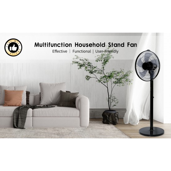 Simple Deluxe 14.5 Inch Adjustable 12 Levels Speed Pedestal Stand Fan with Remote Control for Indoor, Home, Office and College Dorm Use, 90 Degree Horizontal Oscillating, 9 Hours Timer, 14.5 Inch, Black