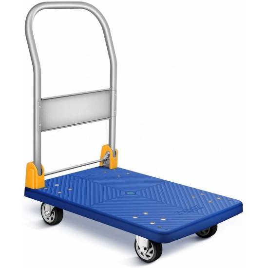 YSSOA Platform Truck with 440lb Weight Capacity and 360 Degree Swivel Wheels, Foldable Push Hand Cart for Loading and Storage, Blue