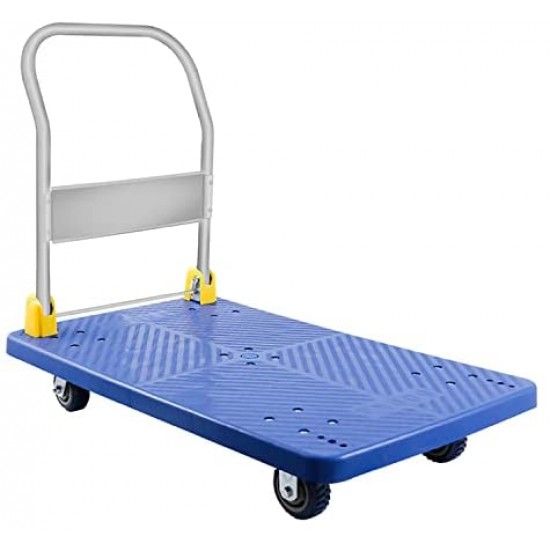 YSSOA Platform Truck with 1320lb Weight Capacity and 360 Degree Swivel Wheels, Foldable Push Hand Cart for Loading and Storage, Blue