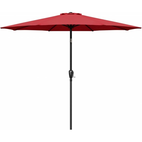 Simple Deluxe 9ft Outdoor Market Table Patio Umbrella with Button Tilt, Crank and 8 Sturdy Ribs for Garden, Red