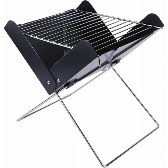 YSSOA 12” Portable Grill Charcoal Barbecue Grill - Folding Grill Notebook Shape Charcoal Grill, Detachable Collapsible, Mini Tabletop Camping Grill BBQ, Black