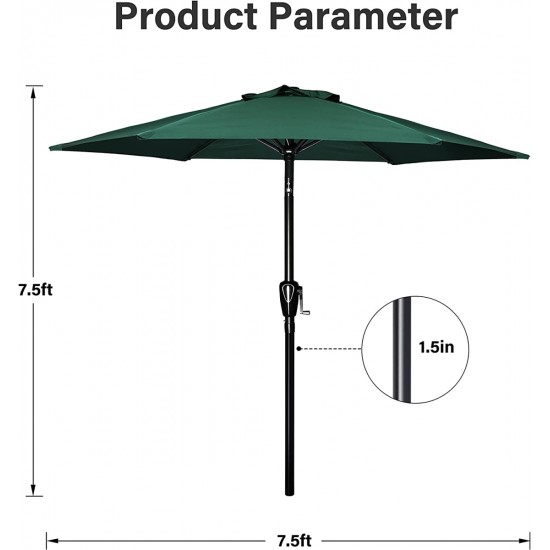 Simple Deluxe 7.5ft Patio Outdoor Table Market Yard Umbrella with Push Button Tilt/Crank, 6 Sturdy Ribs for Garden, Deck, Backyard, Pool, 7.5ft, Green