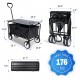 Heavy Duty Portable Folding Wagon and Collapsible Aluminum Alloy Table Combo Utility Outdoor Camping Cart with Universal Anti-slip Wheels & Adjustable Handle along with Metal Board Desktop, Black