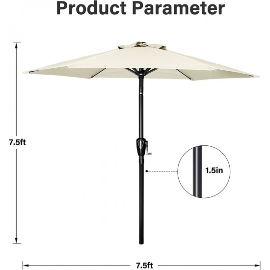 Simple Deluxe 7.5' Patio Outdoor Table Market Yard Umbrella with Push Button Tilt/Crank, 6 Sturdy Ribs for Garden, Deck, Backyard, Pool, 7.5ft, Beige