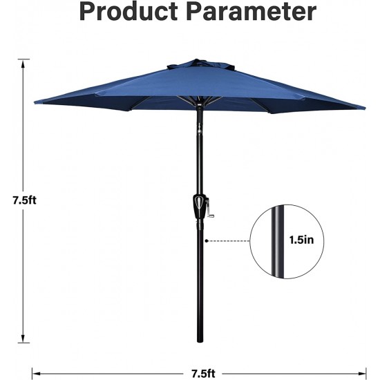 Simple Deluxe 7.5' Patio Outdoor Table Market Yard Umbrella with Push Button Tilt/Crank, 6 Sturdy Ribs for Garden, Deck, Backyard, Pool, 7.5ft, Blue