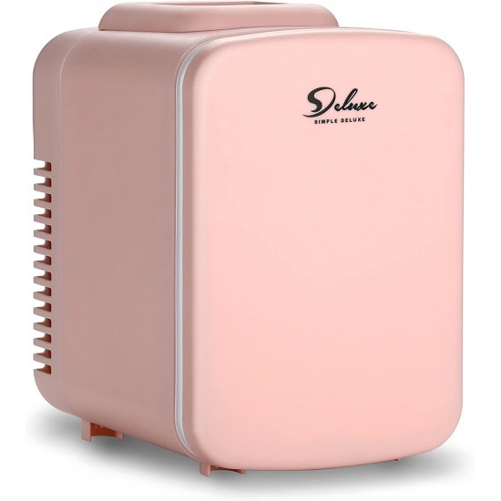 Simple Deluxe Mini Fridge, 4L/6 Can Portable Cooler & Warmer Freon-Free Small Refrigerator Provide Compact Storage for Skincare, Beverage, Food, Cosmetics, Pink