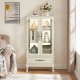 Curio Cabinet Lighted Glass Cabinet Glass Wine Cabinet Curio Display Cabinet with Adjustable Glass Shelves 2 Doors and 1 drawer Cabinet Sideboard With Bulb Included Antique White