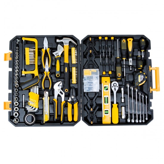 198 Piece Mechanics Tool Set with Socket Household Hand Tool Kit Basic Tool Combination with Plastic Toolbox Storage Case