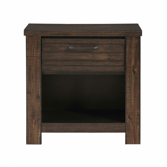 Rustic Style 1pc Dark Brown Nightstand of Drawer and Storage Cubby Metal Hardware Wooden Bedroom Furniture