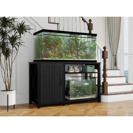 Heavy Duty 55-75 Gallon Aquarium Stand with Power Outlets, Cabinet for Fish Tank Accessories Storage - Metal Fish Tank Stand Suitable for Fish Tank, Turtle Tank, 880LBS Capacity, Black