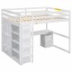 Wood Full Size Loft Bed with Built-in Wardrobe, Desk, Storage Shelves and Drawers, White