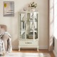 Curio Cabinet Lighted Glass Cabinet Glass Wine Cabinet Curio Display Cabinet with Adjustable Glass Shelves 2 Doors and 1 drawer Cabinet Sideboard With Bulb Included Antique White