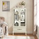 Curio Cabinet Lighted Glass Cabinet Glass Wine Cabinet Curio Display Cabinet with Adjustable Glass Shelves 2 Doors and 1 drawer Cabinet Sideboard With Bulb Included Antique White