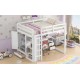 Wood Full Size Loft Bed with Built-in Wardrobe, Desk, Storage Shelves and Drawers, White