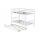 Twin Over Twin Rubber Wood Bunk Bed with Trundle, Convertible into 2 Twin Size Beds, Twin Size Bunk Bed with Ladder and Safety Guardrails, White